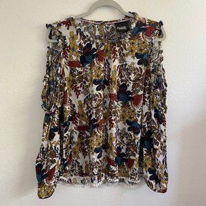 Nanette Lepore Blouse Women's Size M Spring Floral Ruffle Cold Shoulder Feminine
